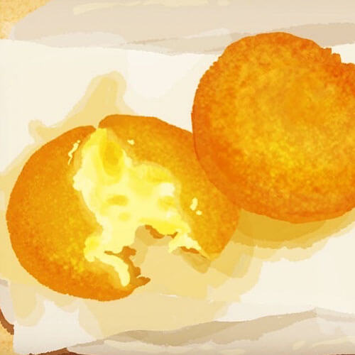 アツアツカマンベールチーズコロッケが割れたイラスト