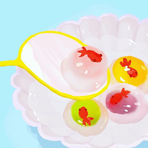 金魚水まんじゅうをすくうイラスト