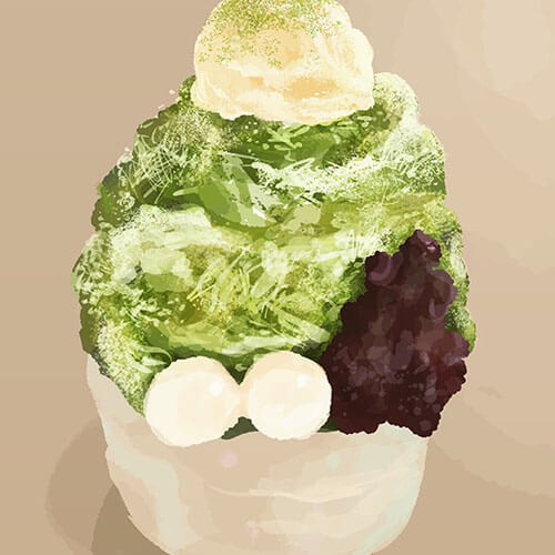 抹茶かき氷のイラスト